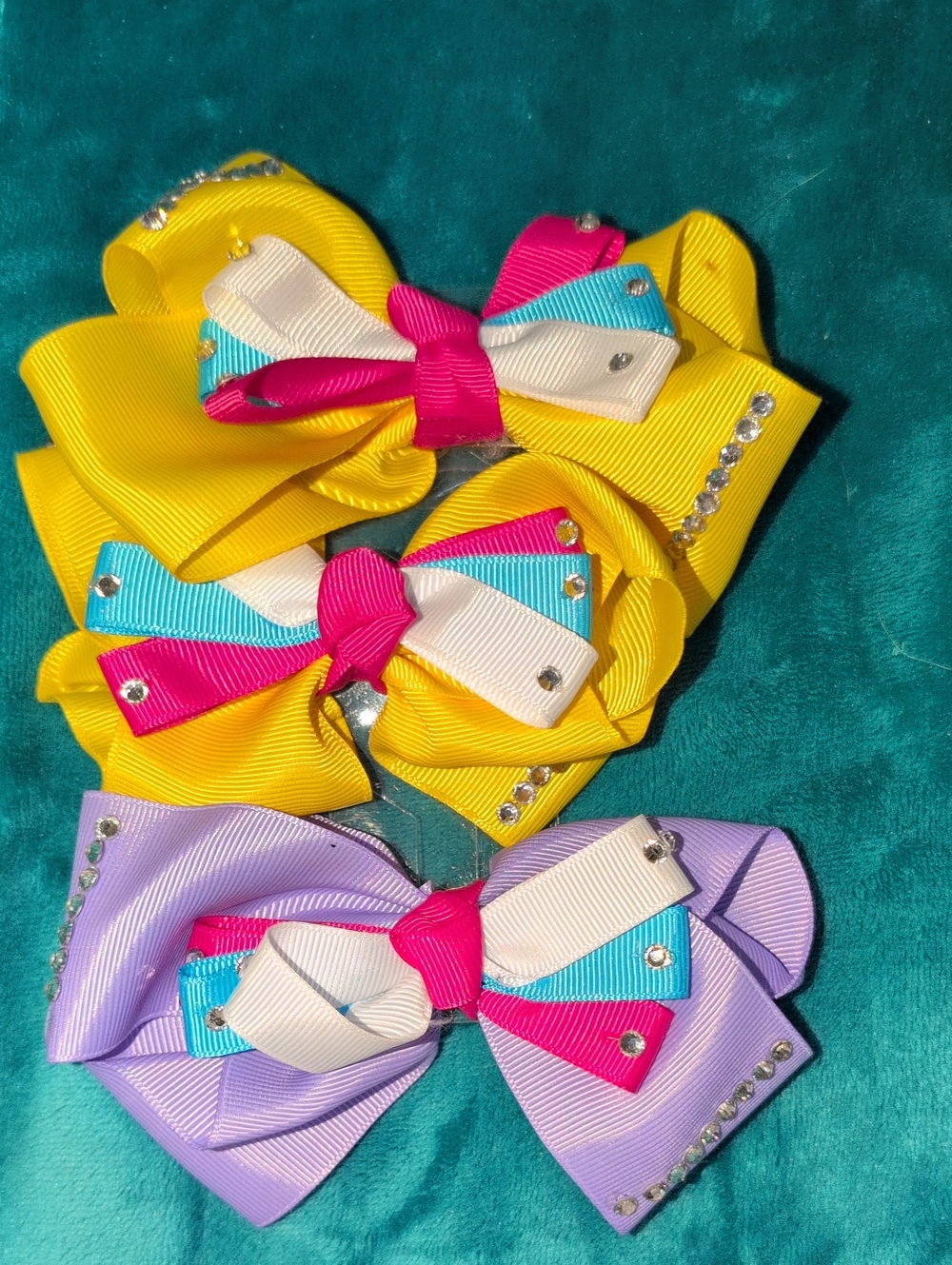 Kids Multi-Color Rhinestone Hair Bows - Set of 3